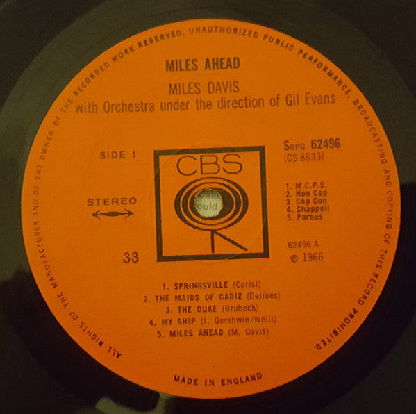 Miles Davis + 19 Orchestra Under The Direction Of Gil Evans : Miles Ahead (LP, Album, RE)