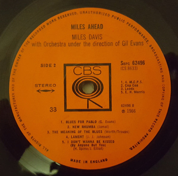 Miles Davis + 19 Orchestra Under The Direction Of Gil Evans : Miles Ahead (LP, Album, RE)