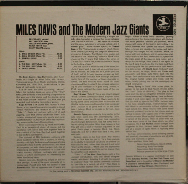 Miles Davis : Miles Davis And The Modern Jazz Giants (LP, Comp, Mono, RE, RM, RP, Gre)