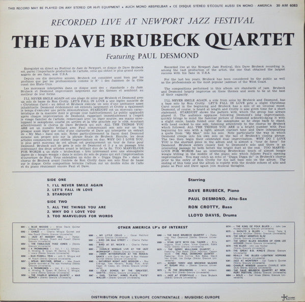 The Dave Brubeck Quartet Featuring: Paul Desmond ~ Recorded Live At Newport Jazz Festival (Vinyl) - Djungel & Jazz
