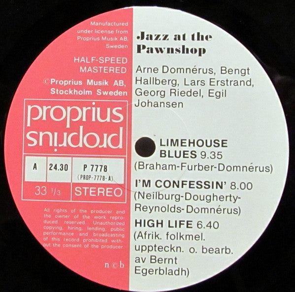 Arne Domnérus, Bengt Hallberg, Georg Riedel, Egil Johansen + Lars Erstrand ~ Jazz At The Pawnshop (Vinyl) - Djungel & Jazz
