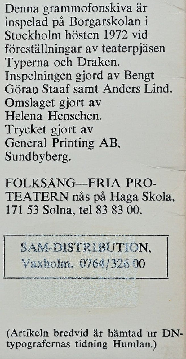 Fria Proteatern ~ Typerna Och Draken (Vinyl) - Djungel & Jazz