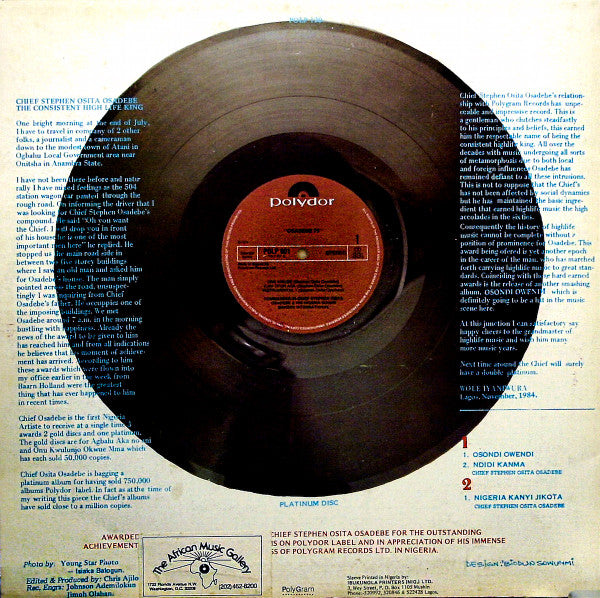Chief Stephen Osita Osadebe & His Nigeria Sound Makers International ~ Osondi Owendi (Vinyl) - Djungel & Jazz