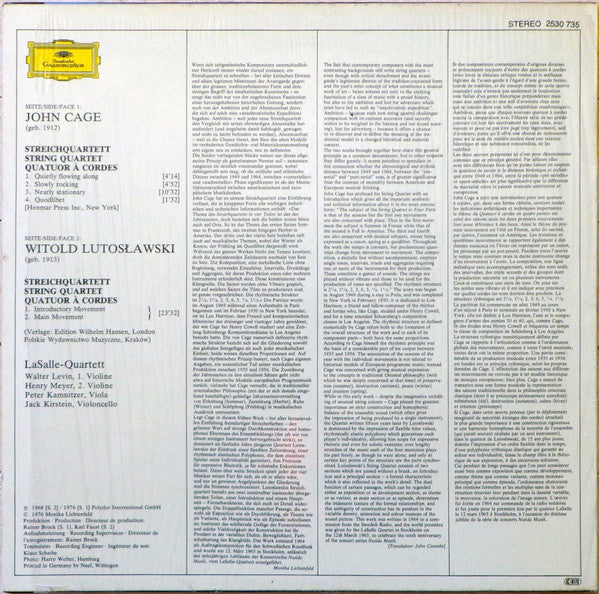 John Cage ▪ Witold Lutosławski ▪ LaSalle-Quartett ~ Streichquartette ▪ String Quartets (Vinyl) - Djungel & Jazz