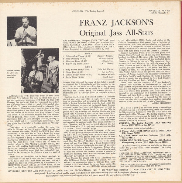 Franz Jackson's Original Jass All-Stars Featuring Bob Shoffner ~ Franz Jackson And His Original Jass All-Stars Featuring Bob Shoffner (Vinyl) - Djungel & Jazz