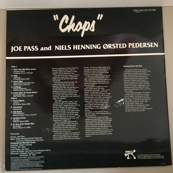 Joe Pass And Niels Henning Ørsted Pedersen* : "Chops" (LP, Album)