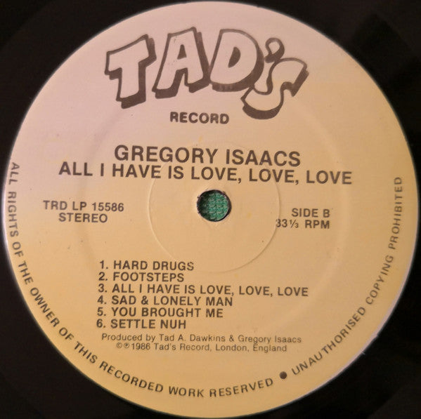 Gregory Isaacs : All I Have Is Love, Love, Love (LP, Album)