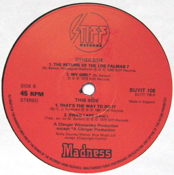 Madness : The Return Of The Los Palmas 7 (12", Single, Yel)