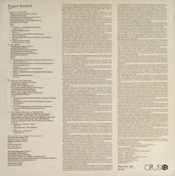 Eugen Suchoň - Magdaléna Blahušiaková, Magdaléna Hajóssyová, Peter Dvorský, Sergej Kopčák, Slovak Philharmonic Orchestra, Libor Pešek / Radio Bratislava Orchestra, Ondrej Lenárd ~ Song Cycles (Vinyl) - Djungel & Jazz