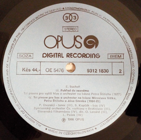 Eugen Suchoň - Magdaléna Blahušiaková, Magdaléna Hajóssyová, Peter Dvorský, Sergej Kopčák, Slovak Philharmonic Orchestra, Libor Pešek / Radio Bratislava Orchestra, Ondrej Lenárd ~ Song Cycles (Vinyl) - Djungel & Jazz