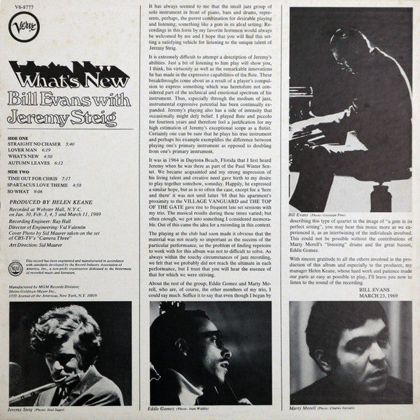 Bill Evans With Jeremy Steig ~ What's New (Vinyl) - Djungel & Jazz