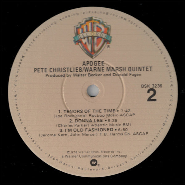 Pete Christlieb / Warne Marsh Quintet ~ Apogee (Vinyl) - Djungel & Jazz