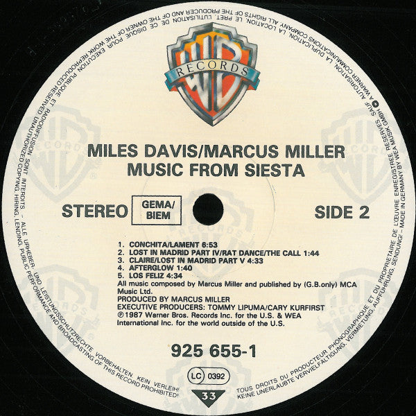 Miles Davis / Marcus Miller : Music From Siesta (LP, Album)