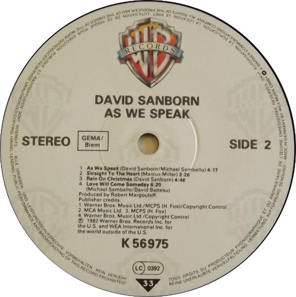 David Sanborn ~ As We Speak (Vinyl) - Djungel & Jazz
