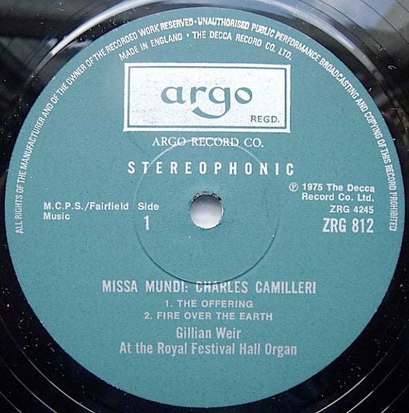 Charles Camilleri , Gillian Weir ~ Missa Mundi (Vinyl) - Djungel & Jazz