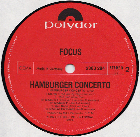Focus ~ Hamburger Concerto (Vinyl) - Djungel & Jazz