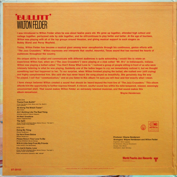 Wilton Felder ~ 'Bullitt' (Vinyl) - Djungel & Jazz