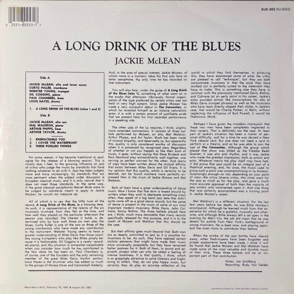 Jackie McLean ~ A Long Drink Of The Blues (Vinyl) - Djungel & Jazz