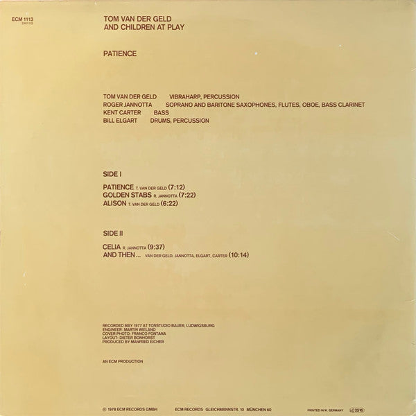 Tom Van Der Geld And Children At Play ~ Patience (Vinyl) - Djungel & Jazz