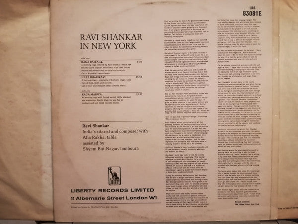 Ravi Shankar ~ Ravi Shankar In New York (Vinyl) - Djungel & Jazz