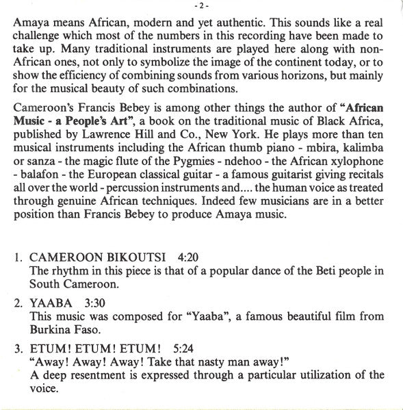 Francis Bebey ~ Amaya (Vinyl) - Djungel & Jazz