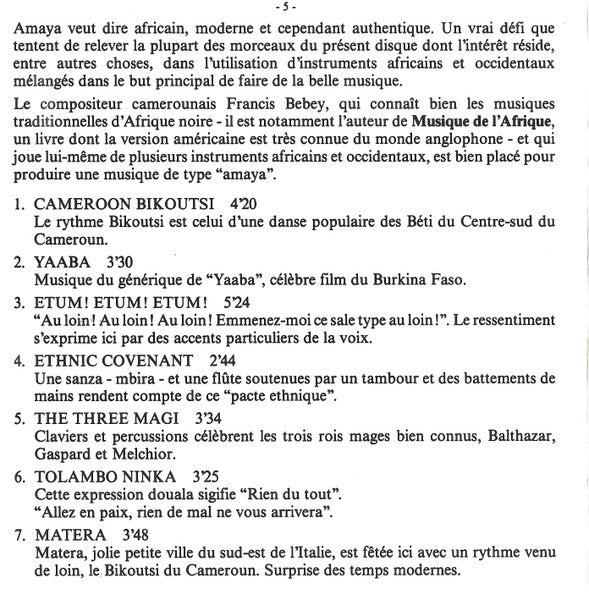 Francis Bebey ~ Amaya (Vinyl) - Djungel & Jazz