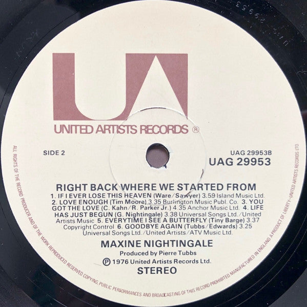 Maxine Nightingale : Right Back Where We Started From (LP, Album)