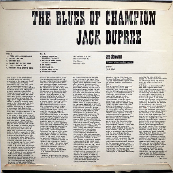 Champion Jack Dupree ~ The Blues Of Champion Jack Dupree (Vinyl) - Djungel & Jazz