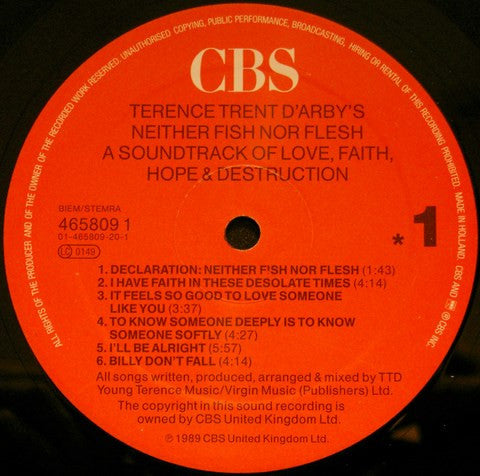 Terence Trent D'Arby ~ Terence Trent D'Arby's Neither Fish Nor Flesh (A Soundtrack Of Love, Faith, Hope & Destruction) (Vinyl) - Djungel & Jazz