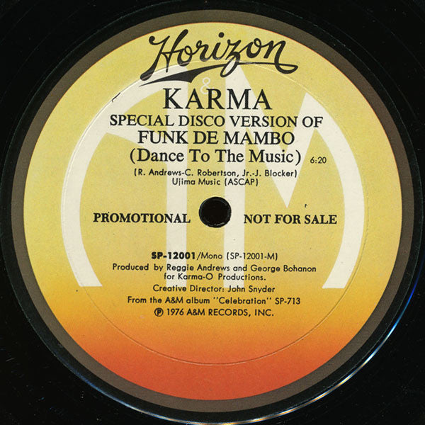 Karma (9) : Funk De Mambo (Dance To The Music) (Special Disco Version) (12", Mono, Promo)