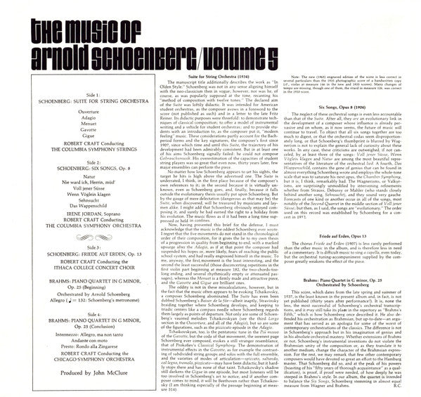 Arnold Schoenberg - Robert Craft ~ The Music of Arnold Schoenberg Volume 5 (Vinyl) - Djungel & Jazz