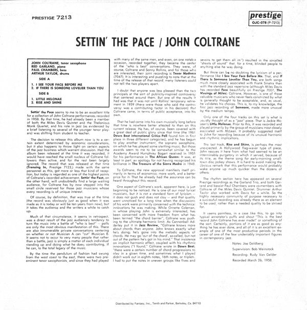 John Coltrane : Settin' The Pace (LP, Album, RE)