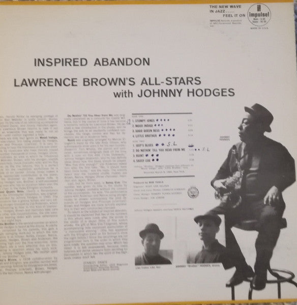 Lawrence Brown's All-Stars With Johnny Hodges ~ Inspired Abandon (Vinyl) - Djungel & Jazz
