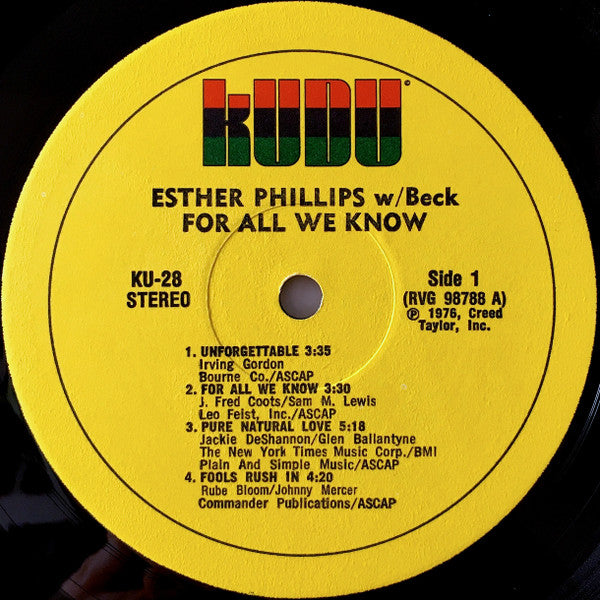 Esther Phillips With Beck ~ For All We Know (Vinyl) - Djungel & Jazz