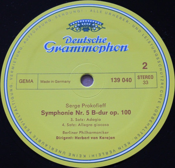 Sergei Prokofiev, Berliner Philharmoniker, Herbert von Karajan ~ Symphonie Nr. 5 B-Dur Op. 100 (Vinyl) - Djungel & Jazz