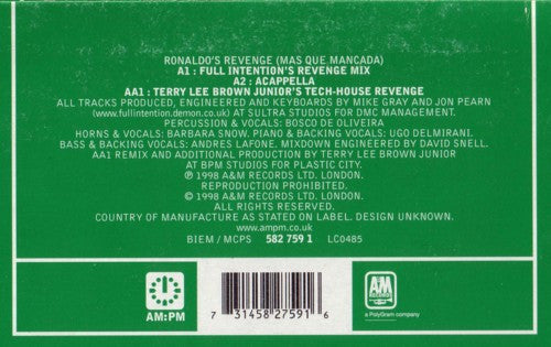 Ronaldo's Revenge : (Mas Que Mancada) (Full Intention / Terry Lee Brown Junior Mixes) (12", Single)