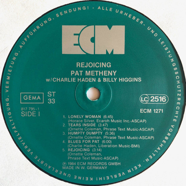 Pat Metheny w/ Charlie Haden & Billy Higgins ~ Rejoicing (Vinyl) - Djungel & Jazz