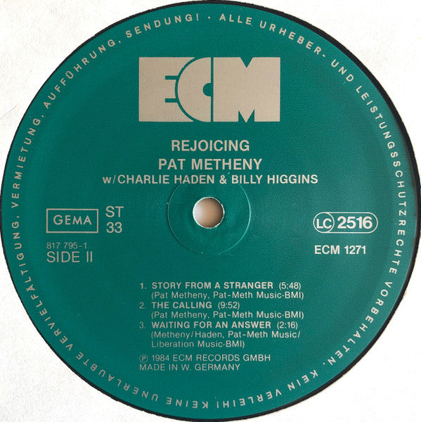 Pat Metheny w/ Charlie Haden & Billy Higgins ~ Rejoicing (Vinyl) - Djungel & Jazz