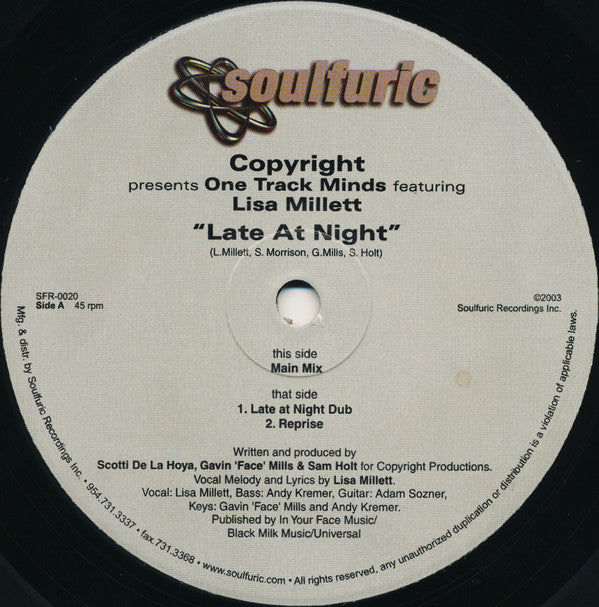 Copyright Presents One Track Minds Featuring Lisa Millett : Late At Night (12")