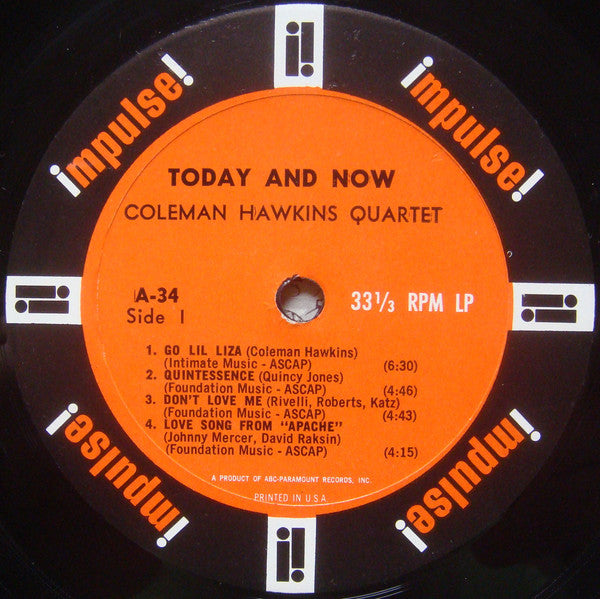 Coleman Hawkins Quartet ~ Today And Now (Vinyl) - Djungel & Jazz