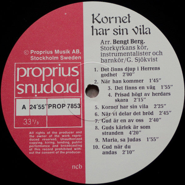 Bengt Berg & Storkyrkans Kör ~ Kornet Har Sin Vila (Vinyl) - Djungel & Jazz
