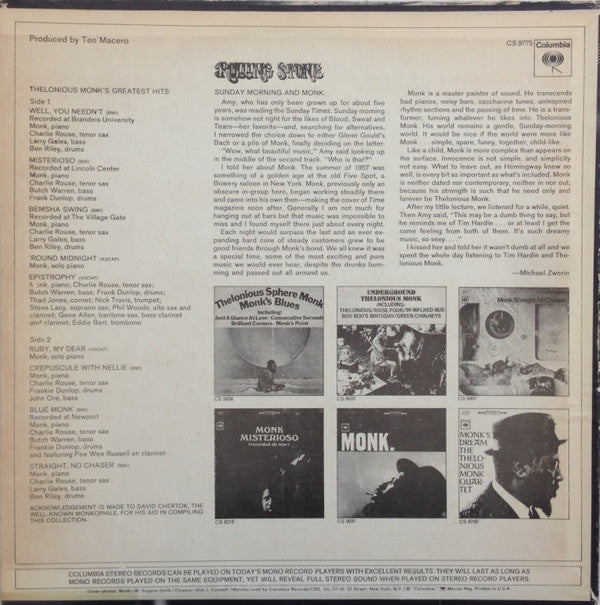 Thelonious Monk ~ Monk's Greatest Hits (Vinyl) - Djungel & Jazz