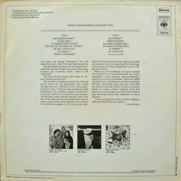 Mongo Santamaria ~ Mongo Santamaria's Greatest Hits (Vinyl) - Djungel & Jazz