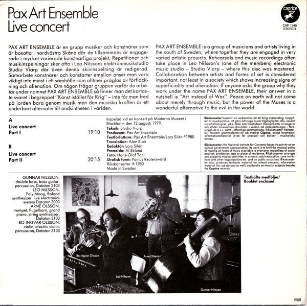 Pax Art Ensemble ~ Live Concert (Vinyl) - Djungel & Jazz