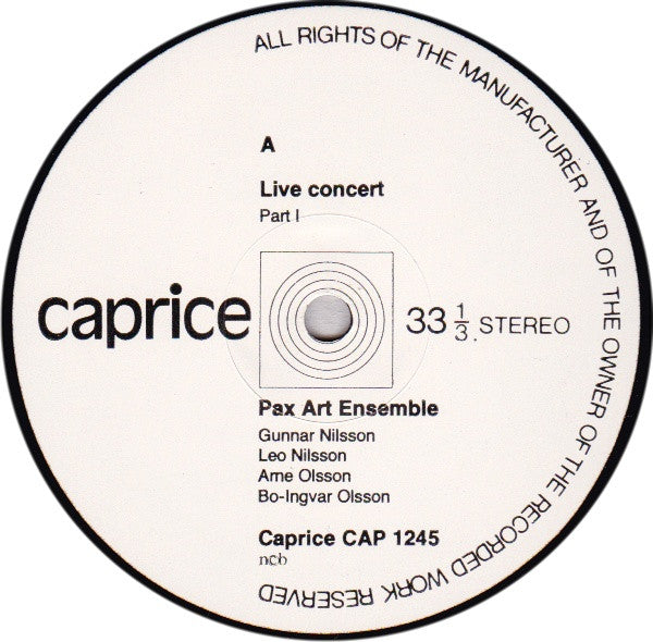 Pax Art Ensemble ~ Live Concert (Vinyl) - Djungel & Jazz