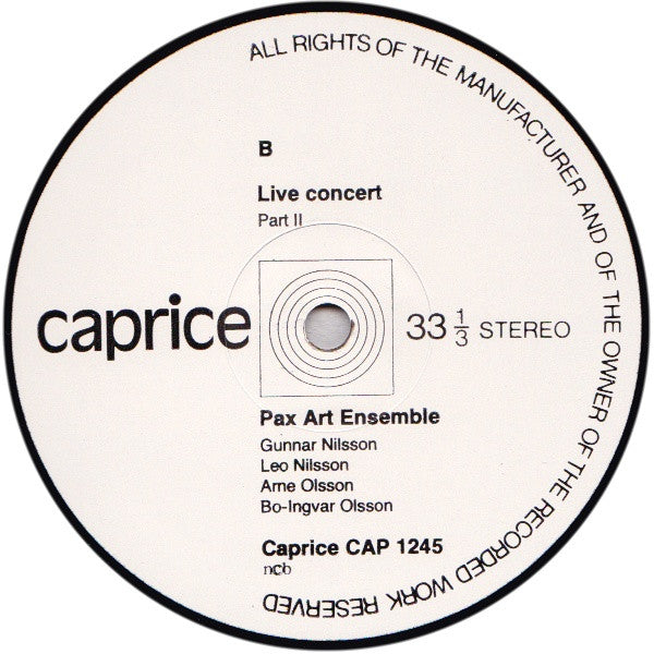 Pax Art Ensemble ~ Live Concert (Vinyl) - Djungel & Jazz