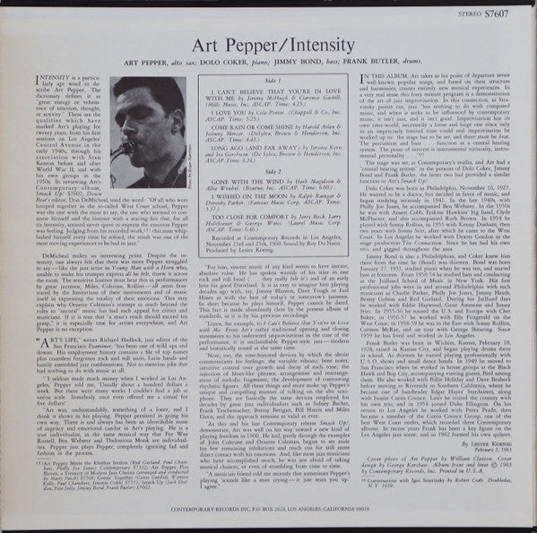 Art Pepper ~ Intensity (Vinyl) - Djungel & Jazz