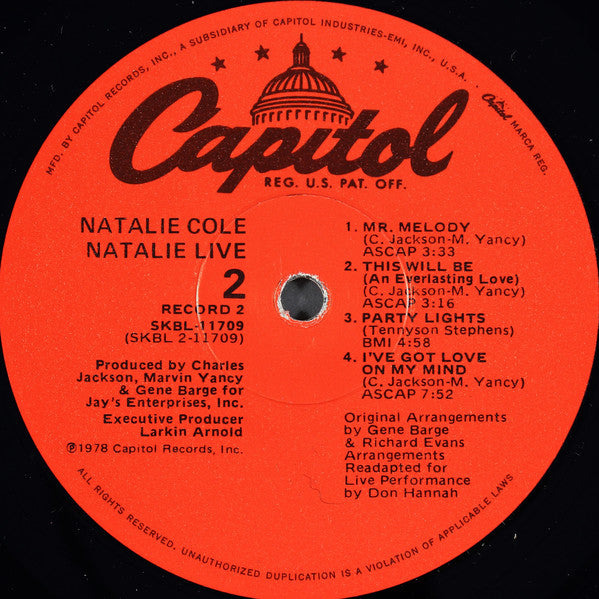Natalie Cole ~ Natalie ... Live! (Vinyl) - Djungel & Jazz