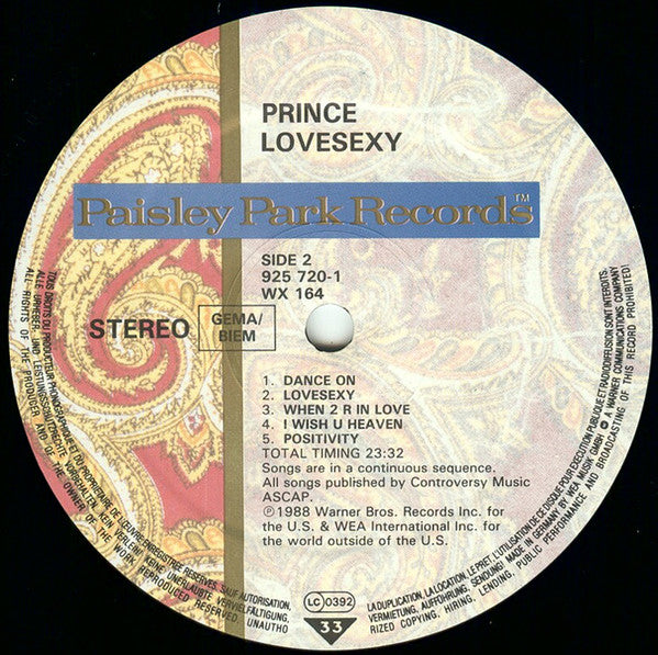 Prince ~ Lovesexy (Vinyl) - Djungel & Jazz