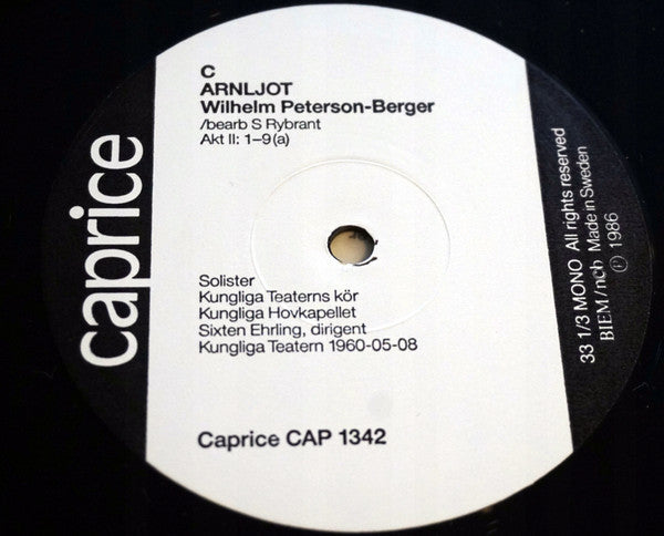 Wilhelm Peterson-Berger, Stig Rybrant, Kungliga Hovkapellet, Kungliga Teaterns Kör, Sixten Ehrling ~ Arnljot (Vinyl) - Djungel & Jazz